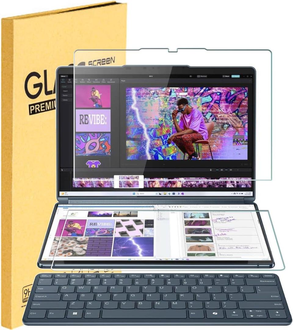 2 Pack Sets Tempered Glass Screen Protector for New 2025 Lenovo Yoga Book 9i (14IAH10) Laptop Touch Display 14 Inch 9H Scratch Resistant Anti-Shatter Film Anti-Fingerprint