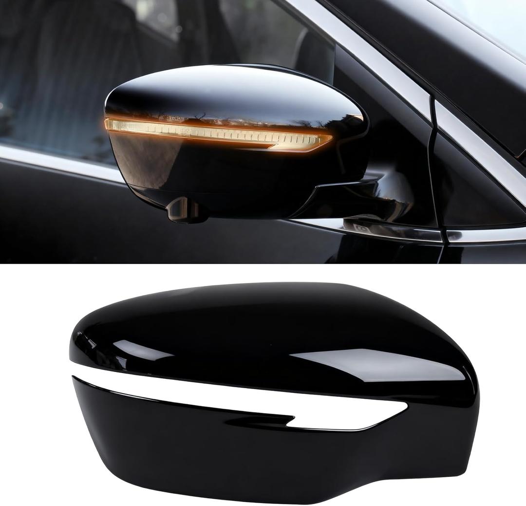 Moonlinks Compatible with Nissan Rogue 2014-2020/Murano 2015-2024/Pathfinder 2017-2020 Right Passenger Mirror Cover Replacement, Glossy Black Right Side Clip-on Mirror Cap Replaces for 96373-4BA0A