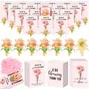 Landical 50 Sets Thank You Pins Gift Flower Bunches Pins with Box Back to School Employee Appreciation Gift Bulk Pink Lapel Brooch with Pocket Card for Women Volunteer Nurse Teacher