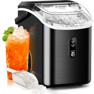 Nugget Ice Maker Countertop, 35.5Lbs/24Hrs Chewable Sonic Ice Machine with Self-Cleaning, Handle, Water Tank, Quiet Operation & Portable Pellet Ice Maker for Home, Office, Kitchen, Bar, Deep Black