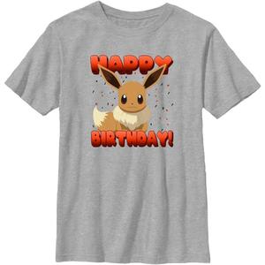 Pokmon Unisex-Child Pokemon Eevee Birthday Boys Short Sleeve Tee Shirt (Medium, Athletic Heather)
