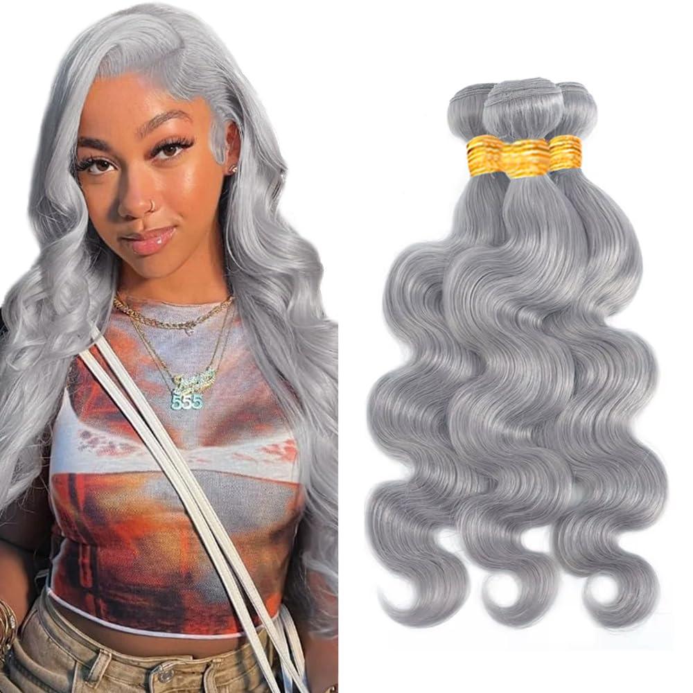 30 32 34 inch Grey Bundles Human Hair Silver Bundle Gray Body Wave Bundles Brazilian Remy Gray Hair Extensions for Women