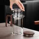 Enchantipot Magic TeaPot, 720ML Water Separation Glass Tea Pot with Wooden Handle, Press Control Magic Tea Infuser, For Loose Tea Kettle Witchcraft Teapot