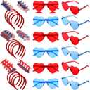 Jutom 24 Pieces 4th of July Patriotic Headbands and Glasses Set, American Flag Star Head Bopper for Independence Party Favor(Classic Style)