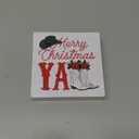 DAYOUER Western Christmas Decorations, Merry Christmas Y'all Cowboy Boots Wooden Box Sign 5x5 Inch, Country Xmas Holiday Wood Signs for Home Office Desk Tabletop Shelf Wall Decoration