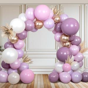 Dusty Purple and Pink Balloon Arch Kit  Double Stuffed Lavender, Pastel Pink, Lilac, Pearl White and Champagne Gold Balloons for Birthday, Baby Shower, Wedding, Bridal Shower Decorations
