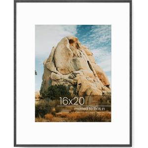 16x20 Picture Frame, Unqiue Brushed Cross-Hatch Aluminum Photo Frame with 11x14 Removable Mat, High Definition Plexiglass and Hanging Kits, Ideal for Vertical and Horizontal for Wall Mounting, Black