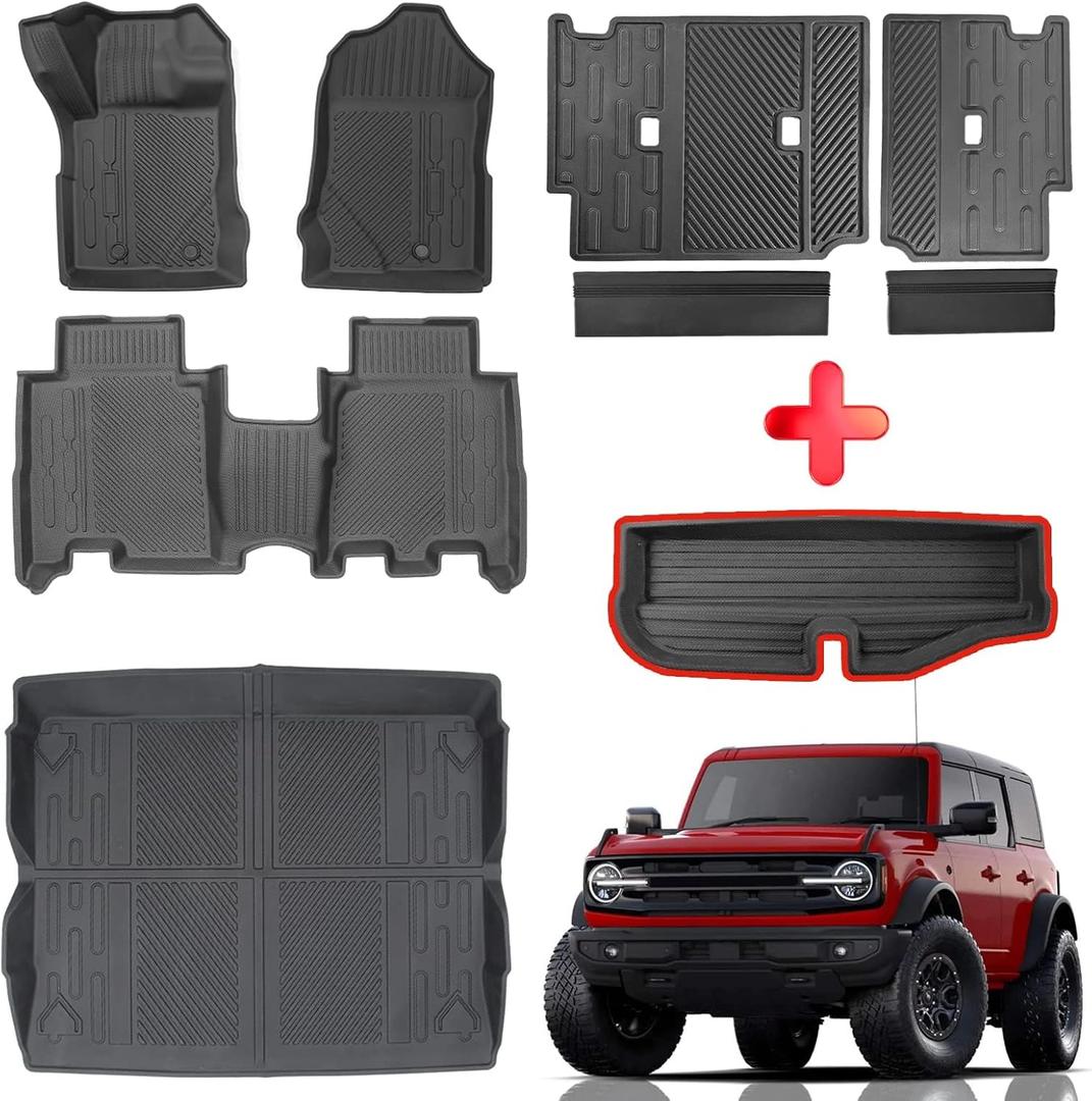 Mabett Interior Cover Mats for Ford Bronco Accessories 4-Door 2021 2022 2023 2024 2025 Floor Mats Rear Seat Back Cover and Cargo Liners with Trunk Lower Storage MatNot fit Bronco Sport