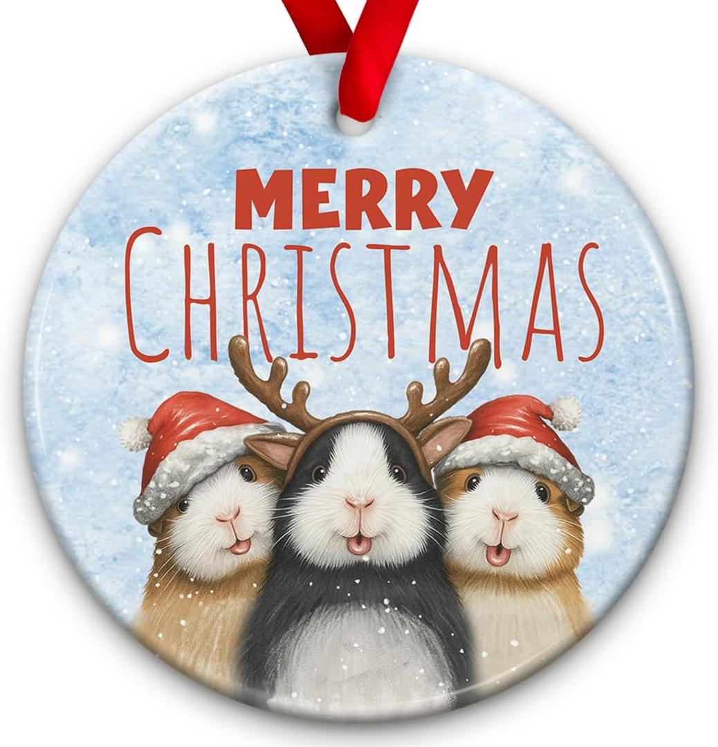 3 x Guinea Pig Christmas Ornament 2025  Guinea Pig Celebrate Christmas Decor, Cute Animals Ornament - Hamster Holiday Tree Decoration, Xmas Gift for Animal Lovers & Pet Owners