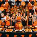 Ceenna 70 Pcs Basketball Birthday Party Decorations Basketball Party Supplies Include Balloon Arch Kit Banner 2 Orange and Black Foil Fringe Curtains Backdrop for Boys Sports Birthday Decor