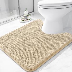 Arotive Bathroom Toilet Rugs U Shaped 24x20, Extra Soft Absorbent Shaggy Chenille Contour Bath Rugs for Toilet, Machine Washable Non-Slip Contoured Bath Mats, Beige