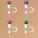 4Pcs Diamond Straw Covers 10mm Straw Cover Cap for Stanley Cup, Diamond Shape Silicone Straw Toppers Reusable Drinking Straw Tip Covers Rose Pink Purple Dark Green Diamonds Straw Cover Set