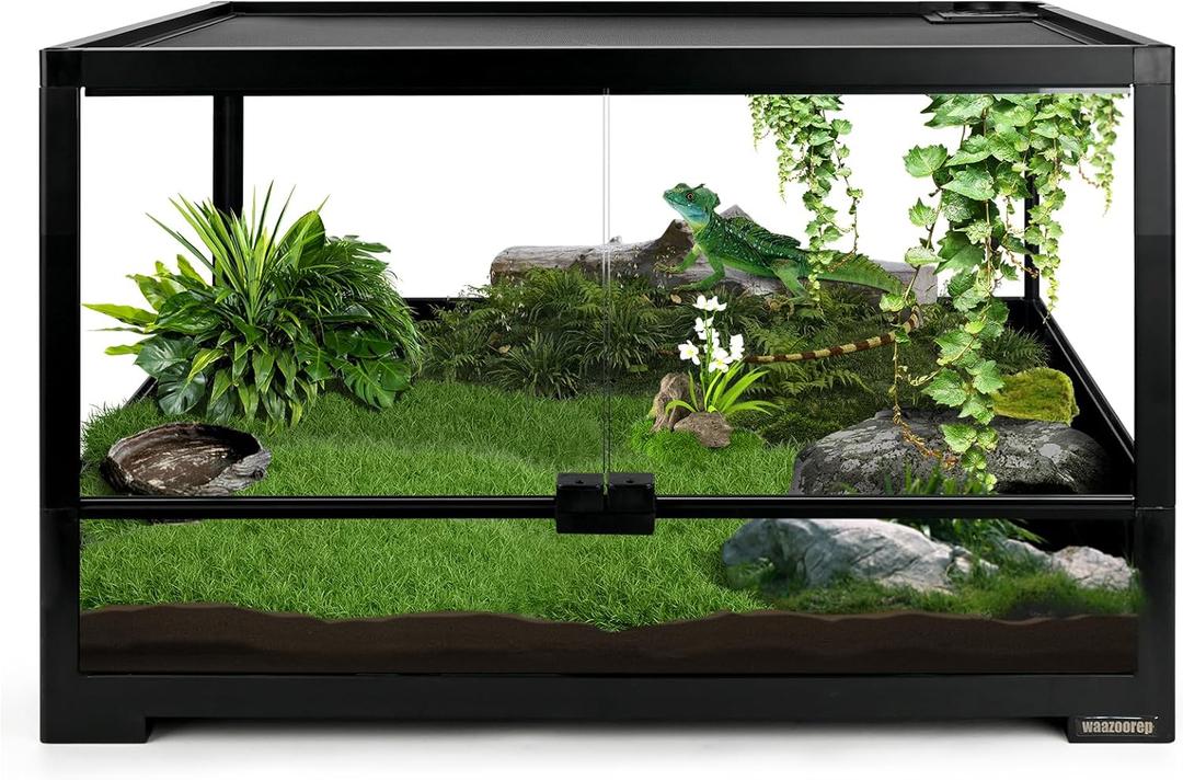 23 Gallon Reptile Terrarium Glass Tank 24"*18"*12.6" Knock-Down Cage Enclosure with Double Front Openning Door and Top Screen Ventilation for Bearded Dragon,Tortoise,Gecko,Lizards,Snake
