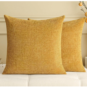 a moment Fall Mustard Yellow Chenille Throw Pillow Covers 16x16 Inch Pack of 2 Modern Decorative Throw Pillow Covers Farmhouse Cross Covers Home Decor for Sofa Bedroom Living Room