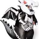 Spooktacular Creations Inflatable Costume for Kids, LED Light Eyes Dragon Skeleton Air Blow Up Costume, 3D Horns Wings for Halloween Parties (3ft11 - 4ft7)
