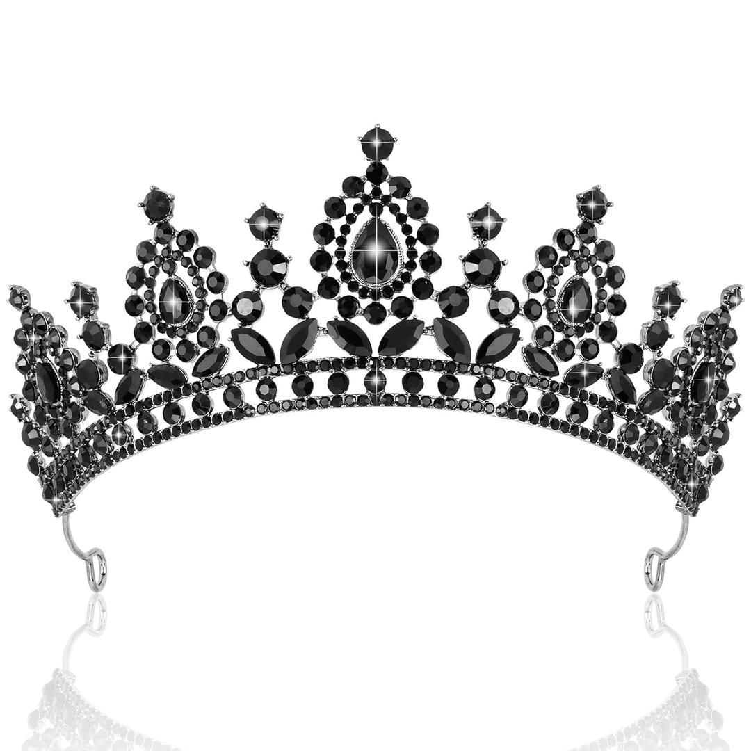 Aprince Black Crown and Tiara for Women Girls, Crystal Gothic Princess Tiara Queen Crown, Rhinestone Headbands Royal Diadem for Wedding Birthday Halloween Cosplay Prom Quinceanera Pageant Party Gifts