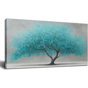 Tree of Life Wall Art for Living Room Bedroom Teal Blue Nature Print Picture Painting Large Framed Wall Decor for Bathroom Office Modern Home Botanical Landscape Wall Decorations Artwork Size 20x40 Ready to Hang