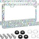 Bling License Plate Frame for Women - Diamond Rhinestone Sparkly Glitter License Plate Frame, Stainless Steel Obstruction-Free Cute Bedazzled Girly License Car Plate Frame 2 Pack