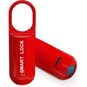 Smart Fingerprint Padlock for Locker, Small Rechargeable Fingerprint Lock, Keyless Biometric Thumbprint Padlock for Gym School Locker, Suitcase, Backpack (Red)
