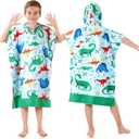 Kids Hooded Beach Towels Wrap for 8-14 Years,Cute Dinosaur Theme Boys Swim Cover Up for Bathroom31"x39" Quick Dry Green Bath Towel Poncho,Perfect for Travel Vacation,Pool Party,Swimming (W31"xH39")