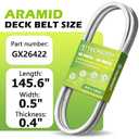 GX26422 Mower Deck Belt for John Deere Z325E Z330R Z355R Z375R Z330M Z355E Z365R ZTrak Zero Turn Lawn Mower - Aramid Cord, 0.51" x 145.65"