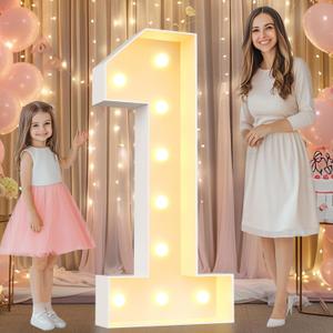 Pooqla 4 FT Light Up Number 1 for 1st 16th 21st Birthday Decorations, Giant Marquee Numbers Pre-Cut Frame Lighted Number 4 Feet Tall for Balloons Anniversary Wedding Party Decorations, Number 1