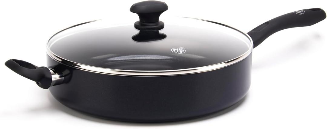 GreenLife Sandstone Healthy Ceramic Nonstick 5 Quart Saute Pan, PFAS-Free, Dishwasher Safe, Black