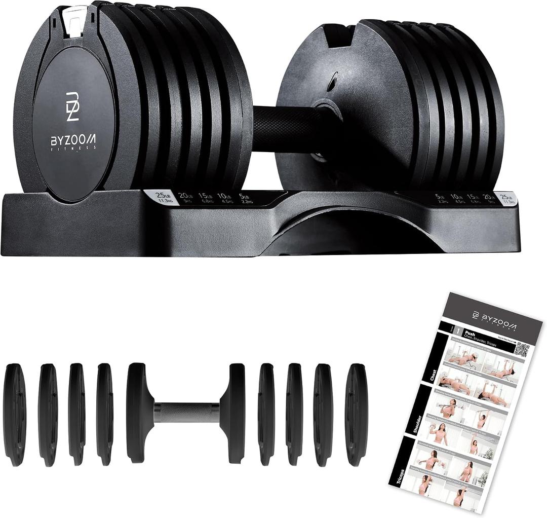 BYZOOM FITNESS Pure Series Adjustable Dumbbell - 12.5/25/27.5/75lb - ONE UNIT OR PAIR(check QTY before purchase) - 5-in-1/ 10-in-1 / 21-in-1 Flexible Hand Weights for Home Gym, Strength Training & Fitness Workouts, White OR Black