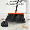 Broom with Dustpan Combo Set, Long Handle Upright Standing Self-Cleaning Broom and Dustpan Set for Pet Hair & Dust Cleanup, Indoor Outdoor Use for Home, Kitchen, Office, Orange & Gray