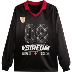 Verdusa Men's Letter Print Long Sleeve Soccer Jersey Shirt Collared Neck Number Shirts Black XX-Large