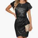 GRACE KARIN Women's Sparkly Sequin Dress Cap Sleeve Party Cocktail Holiday Dress Elegant Glitter Sparkly Dresses for Women (S, Black)