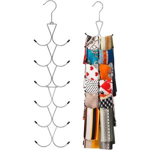 Scarf Hanger 2 Pack 24 Storages,Purse Hanger with 360 Swivel Hook,Scarf Organizer Scarf Hangers for Closet,for Scarves, Shawl,Belt,Purse & Baseball Cap (Silvery)