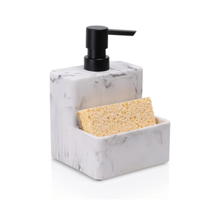 zccz Soap Dispenser with Sponge Holder, Marble Look Liquid Hand and Dish Soap Dispenser Pump Bottle and Sponge Holder 2 in 1 for Kitchen Sink Bathroom Counter Storage and Organization