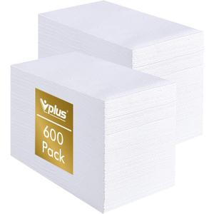 Vplus 600 Pack Paper Napkins Guest Towels Disposable Premium Quality 3-ply Dinner Napkins Disposable Soft, Absorbent, for Kitchen, Wedding, Parties, Dinners or Events(White)