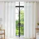 Deep Dream Grommet Semi-Sheer Boho Curtains 84 Inch Length 2 Panels for Living Room, Linen Blend Tassels Farmhouse Curtains with Embroidery for Bedroom (52" W x 84" L, 2 Panels, Off White)