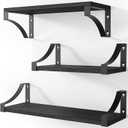 AMADA HOMEFURNISHING Floating Shelves Wall Mounted Set of 3, Rustic Wood Wall Shelves for Bedroom/Bathroom/Living Room/Kitchen/Laundry Room Storage & Decoration, Black