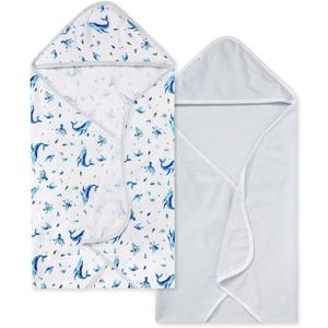 Burts Bees Baby Infant Hooded Towels Whale of a Tale Organic Cotton, Unisex Bath Essentials and Newborn Necessities, Soft Nursery Towel with Hood Set, 2-Pack Size 29 x 29 Inch Burts Bees Baby Infant Hooded Towels Whale of a Tale Organic Cotton, Unisex Bath Essentials and Newborn Necessities, Soft Nursery Towel with Hood Set, 2-Pack Size 29 x 29 Inch