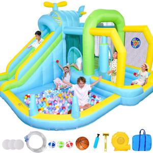 Inflatable Bounce House Water Slide,12-in-1 Oversized Indoor Bounce House for Kids 3-6 Tall Slide,Climbing Wall, Water Pool, Ball Pit,Sprinker,Dart, Basketball Hoop, 550W Blower for Backyard Party