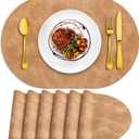 ADRIMER Placemats, Heat Resistant Oval Placemats Set of 6 Washable 12 x 17 Inch, Waterproof Table Mats, Wipeable Pu Place Mats for Kitchen, Dining Room, Light Brown (Camel)