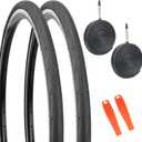 2 Pack 700x25c 28c Road Bike Tire City Bike Tire with 2 Pack 48 mm FV Tubes Black Compatible Replacement Bicycle Tire