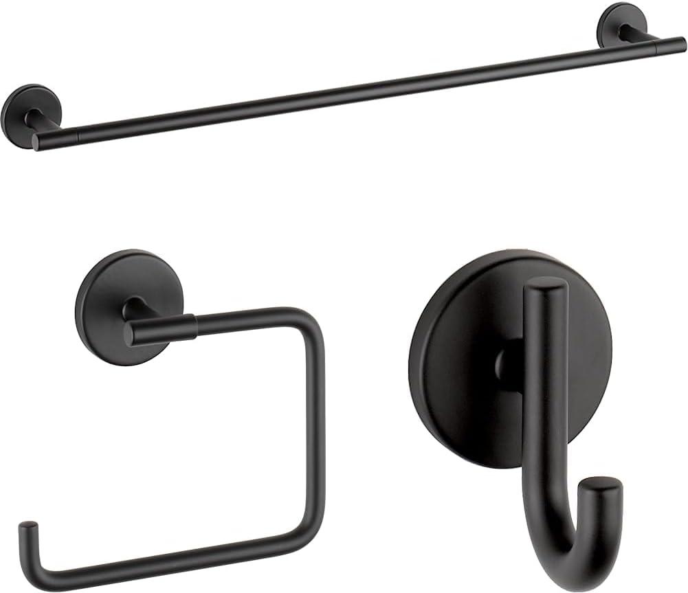 759240-BL Trinsic Wall Mounted 24" Towel Bar in Matte Black & 759460-BL Wall Mounted Trinsic Towel Ring in Matte Black & 75935-BL Trinsic Zinc Towel Hook, Matte Black