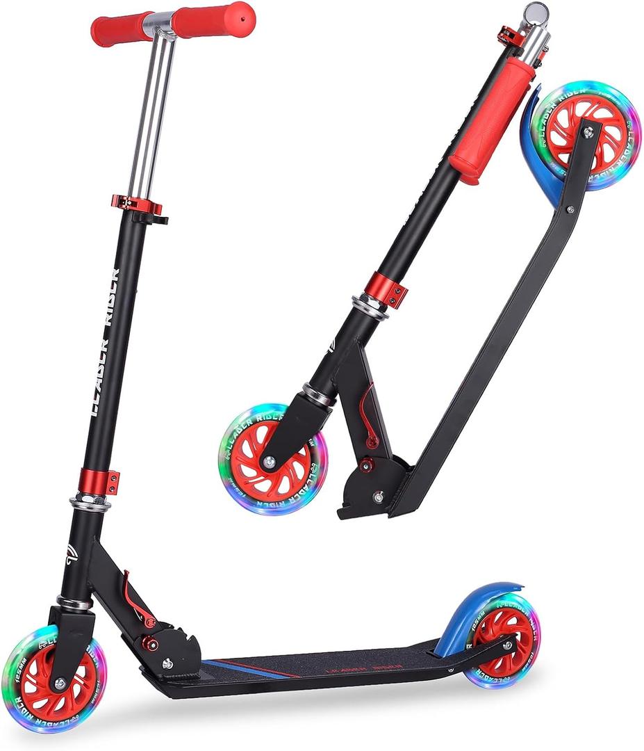 Kick Scooter - Collapsible Portable Kids Push Scooter - Lightweight Folding Design with High Visibility RGB Light Up LEDs on Wheels