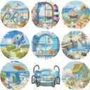 2 x uuxsretaio 8 Pcs Beach Diamond Painting Coasters, Sea Diamond Art Coasters, DIY 5D Light House Diamond Dot Coasters, Full Drill Art Craft Supplies with Holder 4X4 Inch