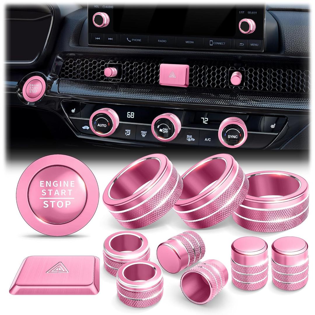 Polodunn for Honda Civic 2022-2026 Accessories, CRV 2023-2026 & Acura Ingetra 2023-2026 (Fit 7" Screen/ 2 Audio Knobs), 12pcs Knob Cover Kit - Hazard Light, Push Start, Audio, AC & Air Vent (Pink)
