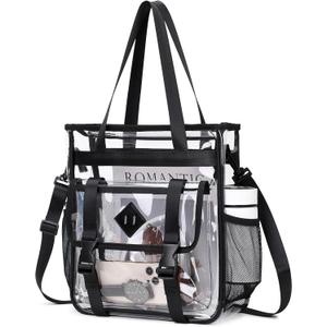 Clear Tote Bag Stadium Approved 12x6x12, Thickened Heavy Duty PVC Transparent Tote Bag Water Resistant (Black)