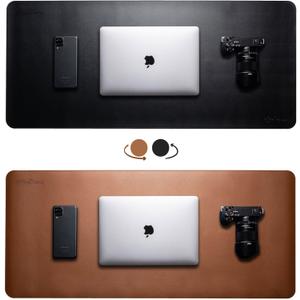 OfficeOzone Desk Mat with All-New Edge Stitch, Double-Sided, Black and Brown, 35.4" x 15.7"