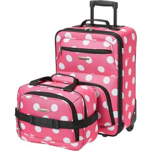 Rockland Fashion Softside Upright Luggage Set, Expandable, Pink Dots, 2-Piece (14/19)