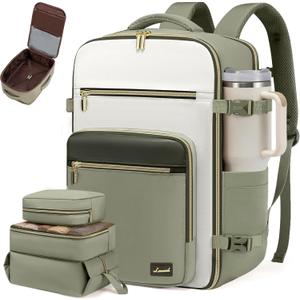 LOVEVOOK Travel Backpack For Women,40L Carry On Backpack Flight Approved,TSA Personal Item Travel Bag Fits 17 Inch Laptop,Business Weekender Overnight Daypack with Back Pad and Chest Buckle,Cubes (Green and White)