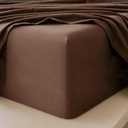 MooMee Fitted Bottom Sheet Only 100% Washed Cotton Linen Like Textured Breathable Durable Soft Comfy Deep Pocket Fits Mattress up to 17" (Cocoa Brown, Queen)