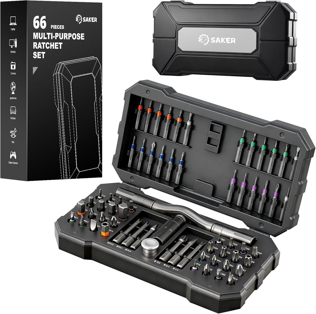 Saker 66 in 1 Magnetic Screwdriver Set Portable Multi Bit Ratcheting Screwdriver Kit with Detachable Handle for Home Electronics,Computer,Furniture, Bike,DIY,Gifts